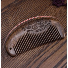 Wide Tooth Wooden Hair Comb,Anti Static Carved Beard Comb Pocket Size Moustache Comb Snag Free Black Sandalwood Comb, gift for Men Women