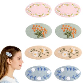 4 Pairs Vintage Floral Embroidered Fabric Hair Clips, 4 Styles Floral Oval Hair Barrettes, Cute Pastoral Style Embroidery Snap Clips for Women & Girls Daily Party Hair Accessories Gifts