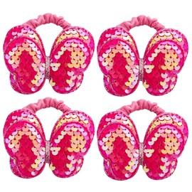 4 Pack Glitter Sequins Bow Hair Scrunchies Butterfly Bun Covers Hair Ties Ponytail Bun Holders for Girls Toddlers Girls Cheer,Dance Recital,Birthday Shirt,Themed Party Festivals (Hot Pink)