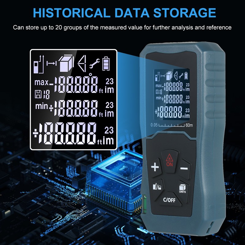 Laser Distance Meter Handheld 1.6-inch LCD Diastimeter Bubble Level Pythagorean