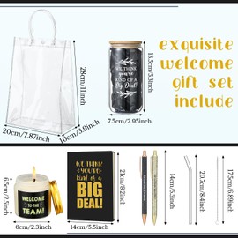 Thenshop 6 Pcs Welcome to the Team Gifts Bulk for New Employee Inspirational Glass Tumbler Notebook Pens Scented Candle with PVC Bag Employee Appreciation Gift Sets for New Coworker Office(Black)
