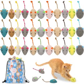 Leitee 51 Pcs Assorted Mice Cat Toys Bulk with Cat Paw Gift Storage Bags Set, Small Furry Mouse Kitten Toy for Indoor Cats, Interactive Play Color Varies (Plush Mice)