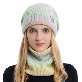 TAGVO Winter Hat and Loop Scarf Women's Winter Warm Hat Beanie Scarf Set with Thick Fleece Lining for Ski, F-Yellow-06