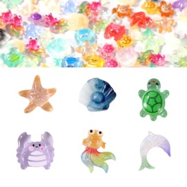 Liyquint Glow in The Dark 210pcs Mini Resin Sea Creatures - Ocean Animal Figurines Set with Turtles, Dolphins, Crabs for Aquarium Decor, Dollhouse Miniatures & Kids Ocean Collection. (A)