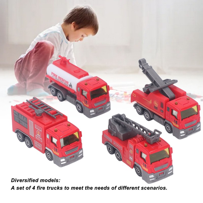 4Pcs 1: 32 Fire Truck Toy Set High Simulation Pull