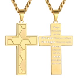 Rajputana Football Cross Necklace for Boys Men Stainless Steel Bible Verse Pendant with 50+5cm Chain First Communion Christening Religious Sports Jewelry Gift, Gemstone
