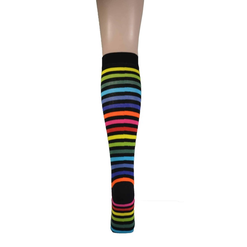Macahel Ladies Girls Striped Knee high Socks 4-8 (Dark Rainbow)