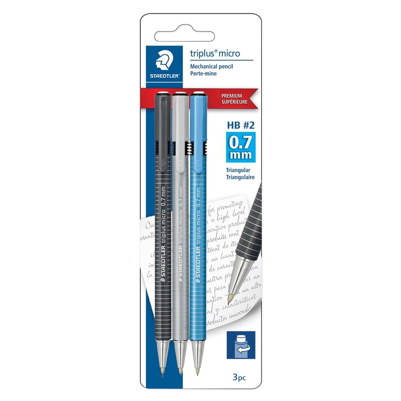 STAEDTLER Triplus Micro Mechanical Pencils 0.7mm HB #2, Ergonomic, 3-Pack