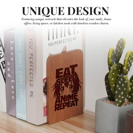Anime Bookends, Anime Gifts for Men Women Boys, Novelty Bookends Unique, Heavy Duty Wooden Book Ends for Shelves Decorative(1 Pair, 4.72x6.69 Inches)