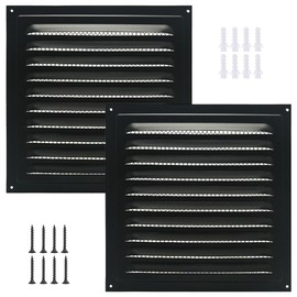 2pcs Attic Vent Soffit Vent Aluminum Wall Vent Metal Shed Vent Square Vent Louver Vent Grille with Built-in Insect Screen for Exterior Door House Attic Garage Ceiling (Black 6" x 6"-2 Pack)