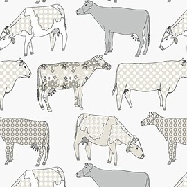Sample for Display Purpose only.Concord Wallcoverings Textured Wallpaper Animals Cows, White Beige Gray, 7 in x 10 in, KE29952