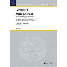 Missa juvenalis: soprano-solo, youth choir (2 - 3 voices), mixed choir (SATB) and chamber orchestra. Réduction pour orgue.