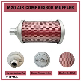 M20 Air Compressor Muffler 2" NPT Male, Air Exhaust Silencer for Dryer Compressor Air Pump, Compressed Air Equipment and Systems, 145 PSI