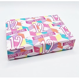 2 Sheets 2 Tags 12th Birthday Wrapping Paper Age 12 PINK FUN CUBES background Female Girl Giftwrap (PA)