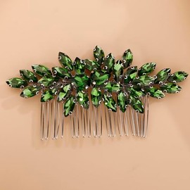 Octwine Bride Wedding Silver Green Red Blue Rhinestone Crystal Hair Comb Wedding Party Prom Hair Headpiece Bridal Wedding Hair Accessories for Women (Silver Green)