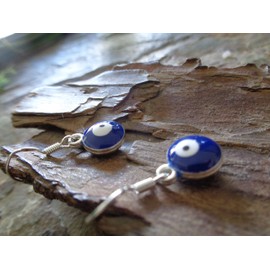 Dark Blue Evil Eye - Magic Eye - Magic Eye - Great Enamel Earrings in Blue Magic, Magic Eye, 925 Silver Hooks, Real Silver Hooks, Stamped
