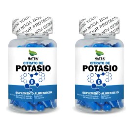 Citrato De Potasio 2 Frascos con 100 Cápsulas c/u, + Energía, Manten tus Músculos Sanos, Mejora tu Función Vascular, Calidad Premium