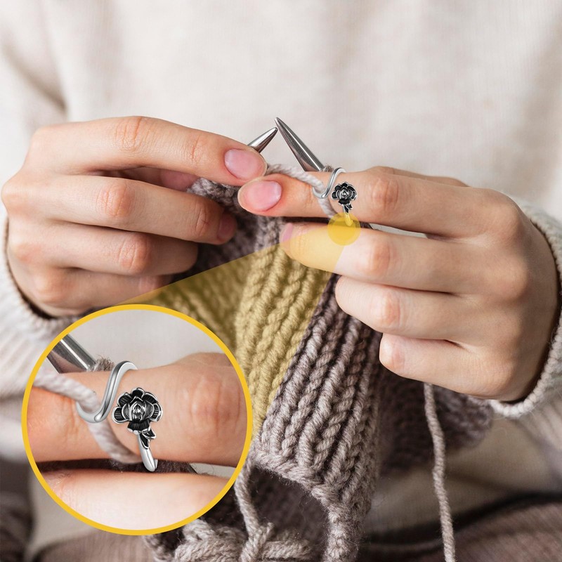 MARFOREVER 8 PCS Crochet Rings,Adjustable Crochet Tension Loops for Fingers