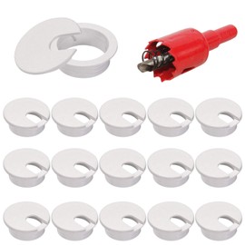 HO2NLE 16 Pcs Desk Grommet Cable Grommet with Hole Saw 35mm(1.38 inch) Desk Cable Hole Cover White Computer Grommet Plastic Desk Cable Wire Grommet Tidies for Home Office Surface Port Hole Covers