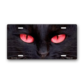 Black Cat with Red Eyes License Plate