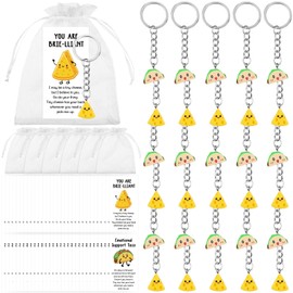60 Sets Inspirational Taco Keychains & Cheese Keychain Bulk Emotional Support Positive Gifts with Funny Cards, Bags for Employee Appreciation Coworkers Team Back to School Gifts