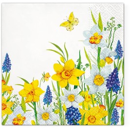 Servietten Blumen 20 full daffodils | leaves garden floral flower motif spring Easter table decoration 33 x 33 cm