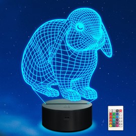 Ammonite 3D Rabbit Lamp, Bunny Cute Night Light for Kids, 16 Colors Changing with Remote Control and Timer Kids Bedroom Decor as Xmas Holiday Birthday Gifts for Boys Girls