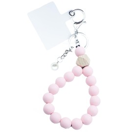 Unpafcxddyig Bracelet Wristlet Keychain Silicone Key Ring With Pearls Beaded Bangle Key Chains with Phone Patchs for Women,pink