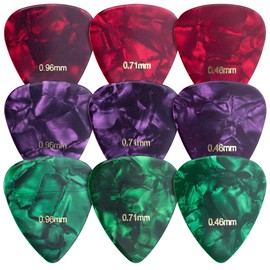 kwmobile 9x Guitar Plectrum Reeds - 3 Different Thicknesses 0.46 mm 0.71 mm 0.96 mm - Pick Set for Acoustic Guitar Electric Guitar - in 3 Colours