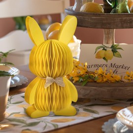 KI Store Yellow Paper Bunny Figurines 8-Inch 2pcs Honeycomb Rabbit Figures for Dessert Table Decor Tiered Tray Kids Party Favors Gifts