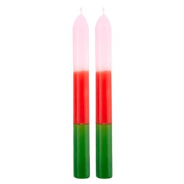 Slant Collections Tri-Colored Unscented Spiral Taper Candles 2-Count Dinner Candles, 9-Inch, Pink/Red/Green