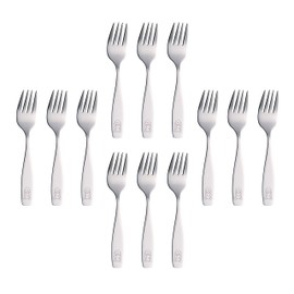 ANNOVA Kids Silverware 12 Pieces Children's Safe Flatware Set Stainless Steel - 12 x Children Safe Forks, Toddler Utensils, Metal Cutlery Set Engraved