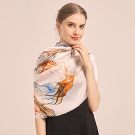 Aufeel Fashion Scarves 100% Silk Felling Scarf Long Lightweight Sunscreen Shawls Wrap for Women Hair Scarves (Brown Letter)