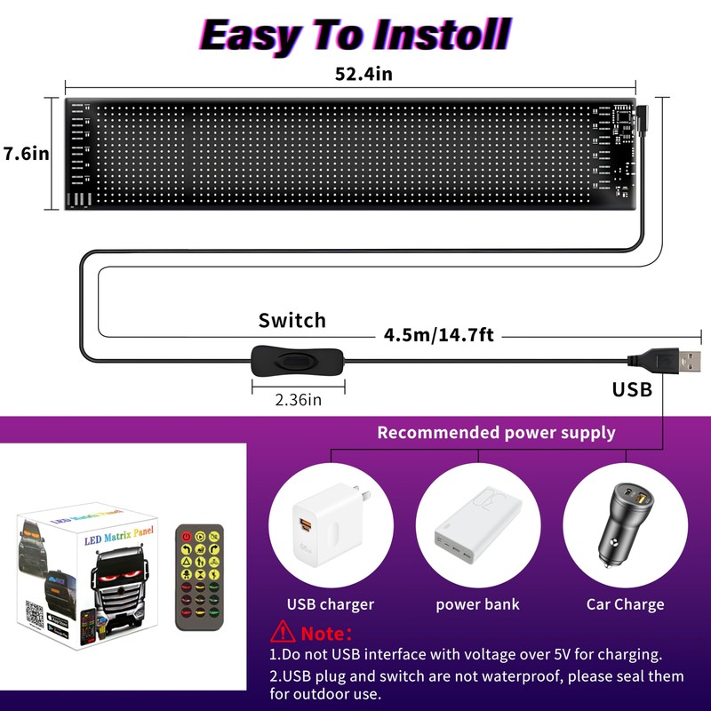 LED Eyes for Truck Windshield, 52.4x7.6in Ojos led para Carro,