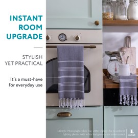 WETCAT - Toallas de mano turcas con lazo para colgar (20 x 30) - Juego de 2, 100% algodón, suaves, prelavadas, bohemias, toallas de mano decorativas únicas para baño (gris oscuro)