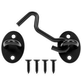 3 Inch Hook and Eye Latch, Privacy Eye Hook Latch for Sliding Door/Barn Door, Black Sliding Door Lock with Screws for Window, Cabin Hooks, 1 Pack