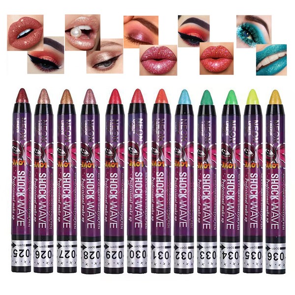 Joyeee 12 Colours Eyeshadow Pen Set, Pearlescent Eyeshadow Stick, Shiny