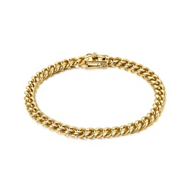 Cysnuc 14K Real Gold Plated Miami Cuban Link Chain Bracelet 6mm 8mm 10mm 12mm 316L Stainless Steel Thick Hypoallergenic Hip Hop Jewelry for Mens Women Christmas Birthday Gift (6mm, 7in)
