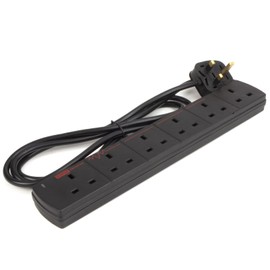 kenable Surge Protected 6 Gang Way Mains Extension Socket UK Power Outlets Black 2m [2 metres]