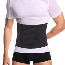 Reian Men's Abdominal Binder for Post Surgery,Compression Wrap Abdomen Waist Support Belt for Hernia Surgery, Abdominal Injuries (Black, Medium)