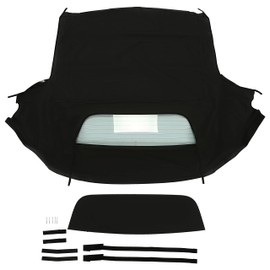 KUAFU Convertible Top Soft Roof Compatible with 1999-2009 Honda S2000 Cabrio Sailcloth Vinyl Top + Heated Glass Window (Black & Clear)