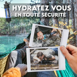 BAYTIZ Outdoor Water Filter with Squeeze Bottle - Survival Water Filter + Drinking Bottle - Emergency Equipment Filter System Drinking Water for Camping Hiking Gadgets Water Filters Military Kit Straw