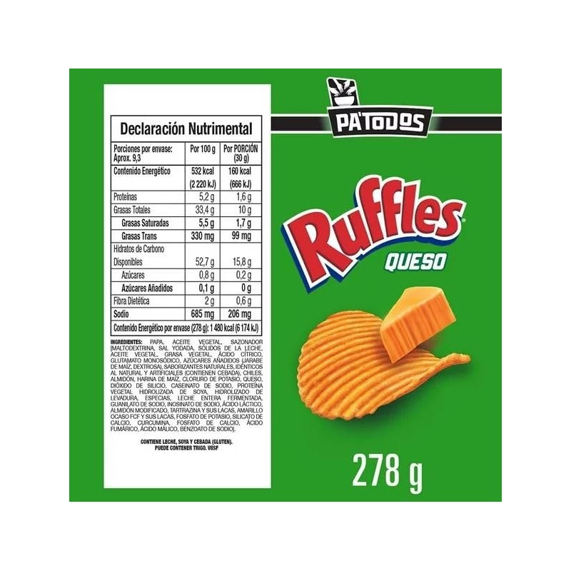 Botanas Sabritas, Ruffles sabor queso Pa Todos 278 g