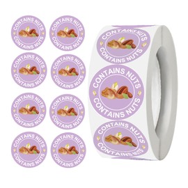 500 Pcs Contains Nuts Stickers 1 inch Nut Allergen Allergy Warning Stickers Tree Nuts Allergen Round Allergies Food Rotation Labels Allergic to Nuts for Food Packing Retail and Restaurants (Purple)