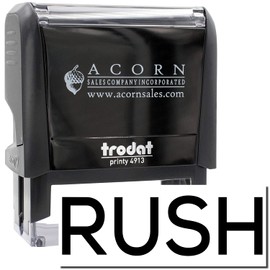 Large Self-Inking Skinny Rush Stamp, Perfect for Office, Up to 5K Imprints, Available in 11 Ink Colors, Reinkable, Easy Press and Print Stamping, Size Approx 3/4" x 2-1/4", Clear Base