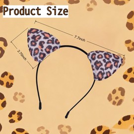 Funsveta Leopard Print Cat Ear Headband with Cheetah Pattern Stickers, Animal Print Hair Accessories, Brown Black (Black Gold, One Size)