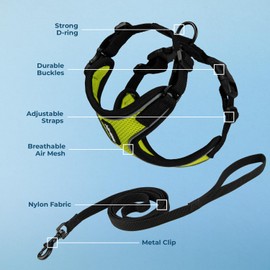 Voyager Escape Proof Cat Harness and Leash Set with Reflective Stitching, Neoprene Handle 5ft - Supports Small, Medium and Large Cats, Kittens for Walking by Best Pet Supplies - Black Trim-Lime, XXXS