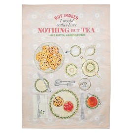 The Unemployed Philosophers Guild Jane Austen Tea Towel - 100% Cotton Regency Inspired Kitchen Dish Towel Featuring a Tea-Time Illustration, 18" x 25.5"