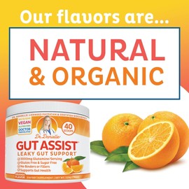 Doctor Danielle Gut Assist - Leaky Gut Repair Supplement Powder - Glutamine, Arabinogalactan, Licorice Root - Supports IBS, Heartburn, Bloating, Gas, Constipation, SIBO from, Orange Flavor