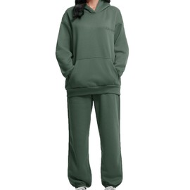 TICOSA Women's 2-Piece Lounge Set, Oversized Hoodie & Baggy Sweatpants with Pockets, Comfortable Casual Spring Fashion,Green-L